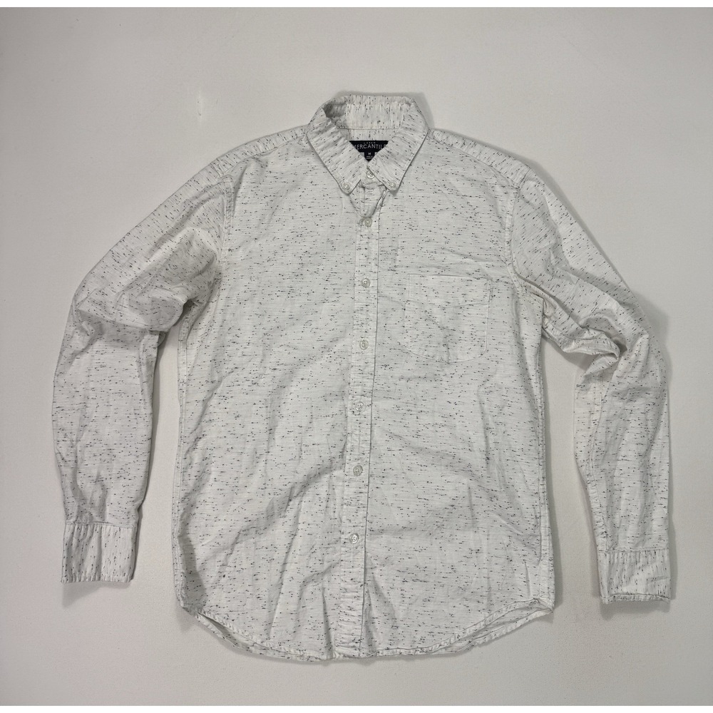 J Crew Mercantile Men’s Medium White Black Button Shirt Speckled Lightweight